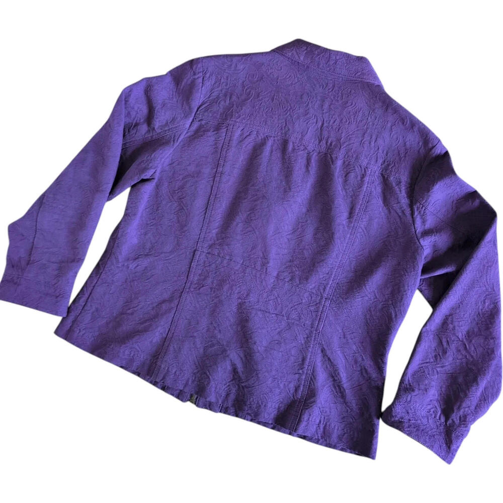 Coldwater Creek Jacket Womens 14P Purple Textured Jacquard Zip Front Petite - Picture 2 of 8